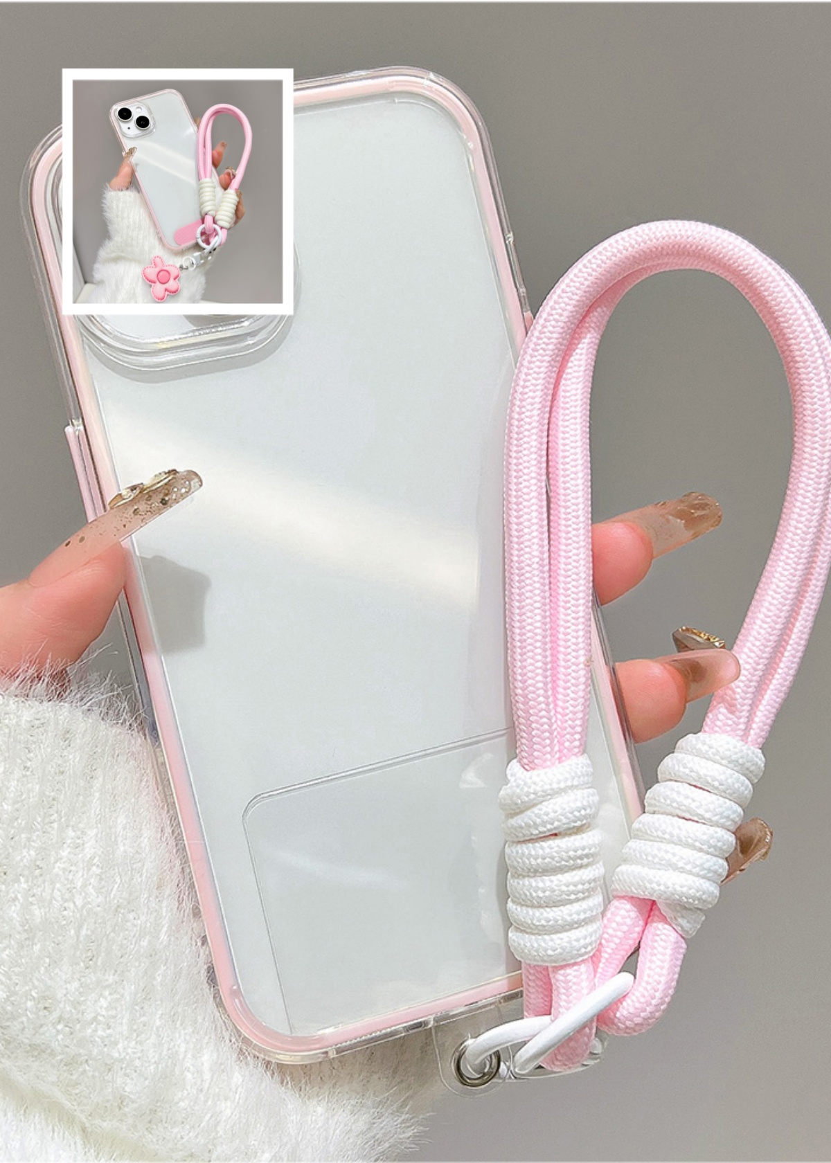 Clear Shockproof Bumper Case - ラグジュアリーキャンディカラー バンパー付きランヤード付きiPhoneケース 18 17 16 15