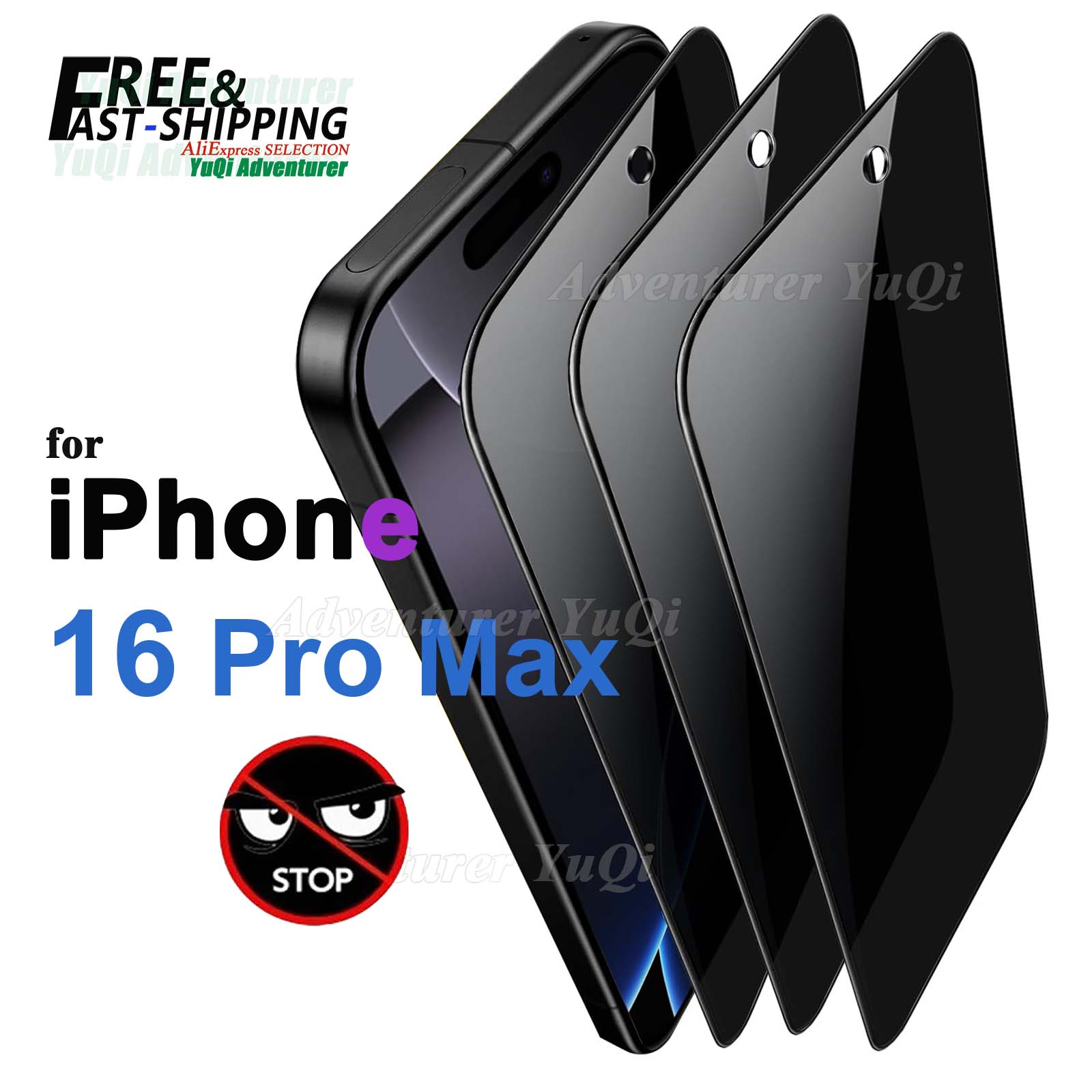Anti Spy Privacy Glass Case - アンチスパイスクリーンプロテクター iPhone 16 Pro Max 6.9インチ用、強化ガラスプライバシーピープスクラッチ9Hケースに優しい高アルミニウム