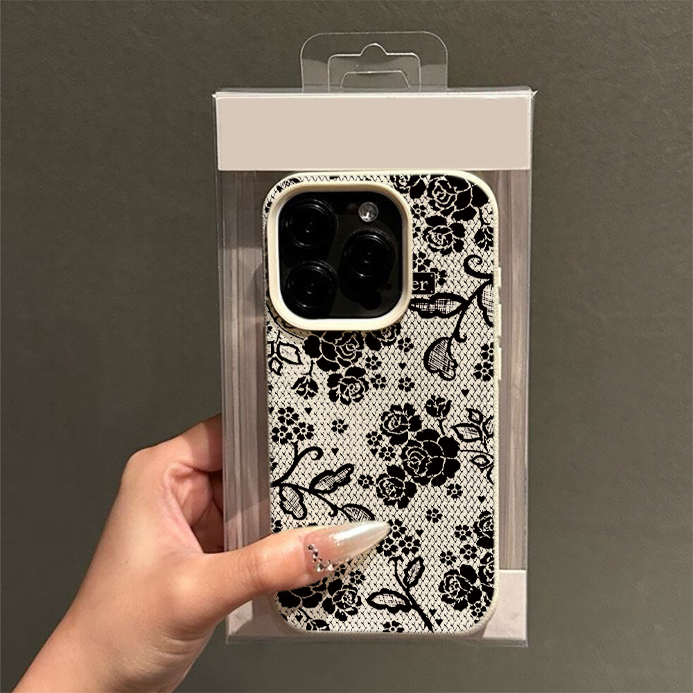 エレガントな黒レースローズフローラルヴィンテージ柄プリントソ - Vintage Floral Pattern Soft Case のレビューと価格