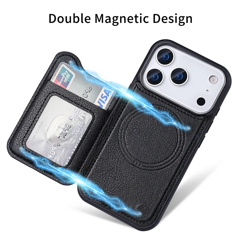 iPhone 17 Air、16、15 Plus、14、13 - Leather Wallet Card Holder Phone Cover のレビューと価格