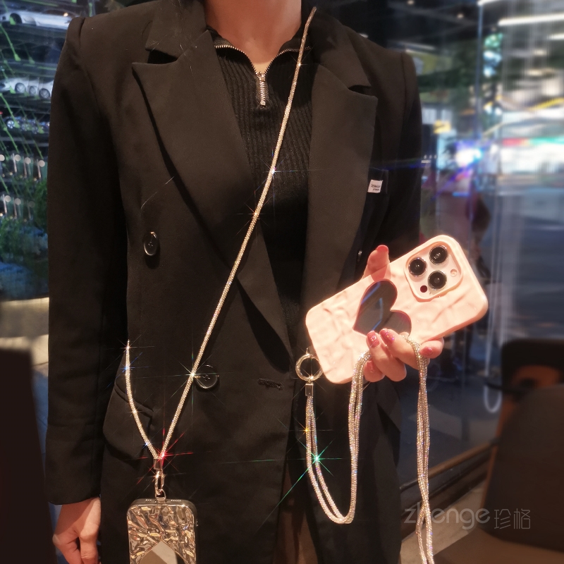 クロスボディフルダイヤモンドチェーン女性の携帯電話ストラップ - Crossbody Lanyard Neck Strap Case のレビューと価格