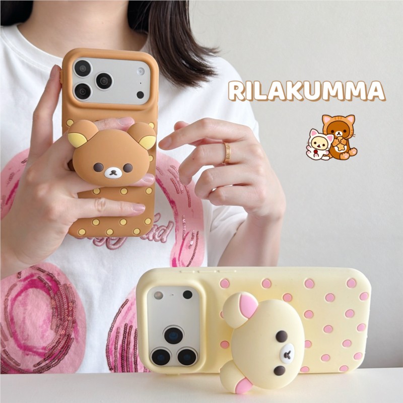 3Dリラックマベア水玉模様シリコン製スマホケース、ぬいぐるみ - Cute Cartoon Wrist Strap Silicone Case のレビューと価格