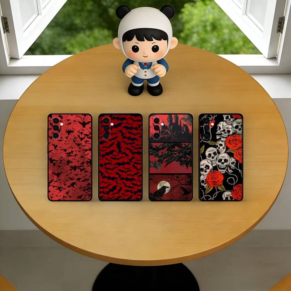 ヴィンテージレッドバットスカルトレンディパターン電話ケースサ - Vintage Floral Pattern Soft Case のレビューと価格