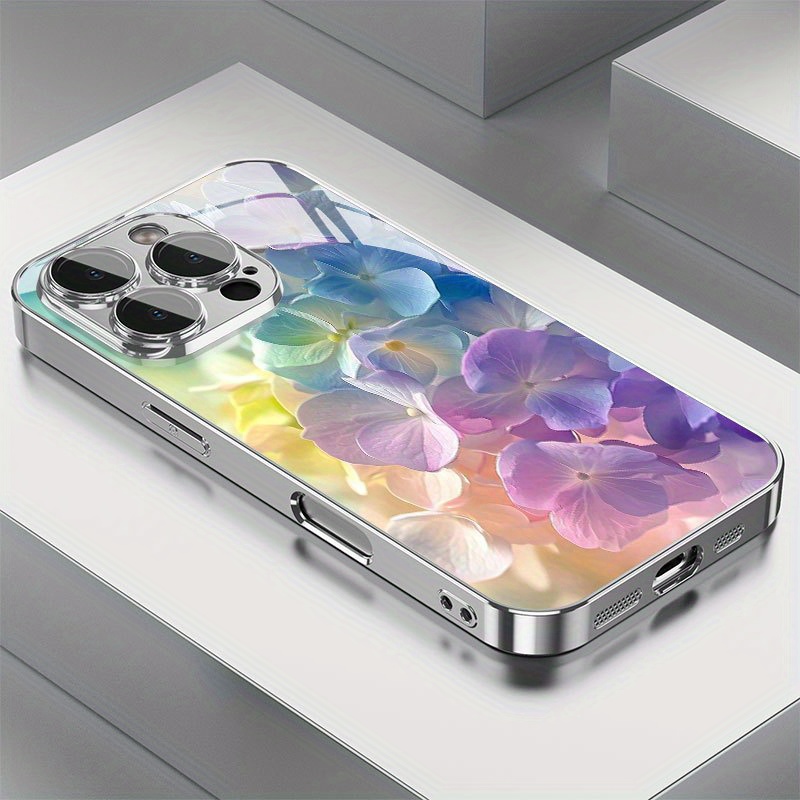 カラフルな花柄の電気メッキガラス製携帯電話ケース iPhon - Screen Protectors のレビューと価格