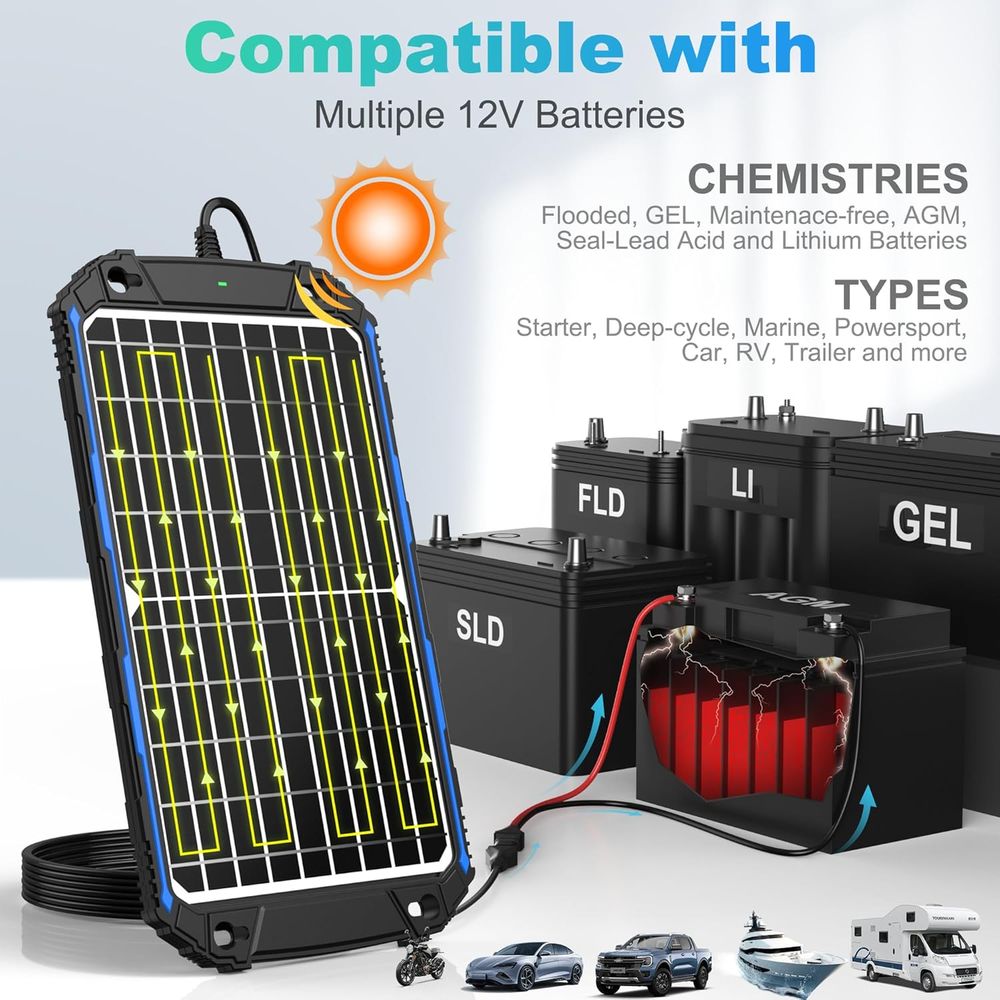 防水 12W 12V ソーラーバッテリー充電器＆メンテナー  - Chargers のレビューと価格